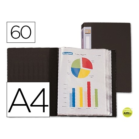 CARPETA BEAUTONE ESCAPARATE 31745 60 FUNDAS POLIPROPILENO DIN A4 NEGRA -LOMO PERSONALIZABLE