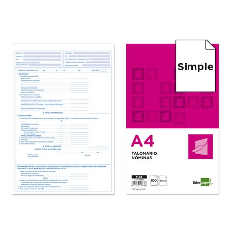 TALONARIO LIDERPAPEL SALARIOS A4 ORIGINAL T148