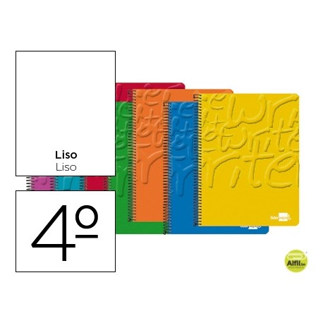 BLOC ESPIRAL LIDERPAPEL CUARTO WRITE TAPA CARTONCILLO 80H 60G LISO. COLORES SURTIDOS