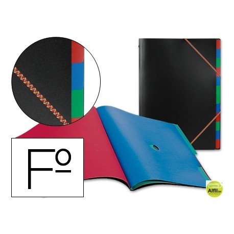 CARPETA BEAUTONE CLASIFICADOR 34735 POLIPROPILENO FOLIO NEGRA -PORTAFIRMAS -12 DEPARTAMENTOS