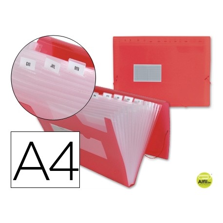 CARPETA BEAUTONE CLASIFICADOR FUELLE 32110 POLIPROPILENO DIN A4 ROJA TRANSPARENTE -13 DEPARTAMENTOS
