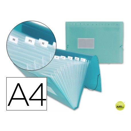 CARPETA BEAUTONE CLASIFICADOR FUELLE 32113 POLIPROPILENO DIN A4 VERDE TRANSPARENTE -13 DEPARTAMENTOS