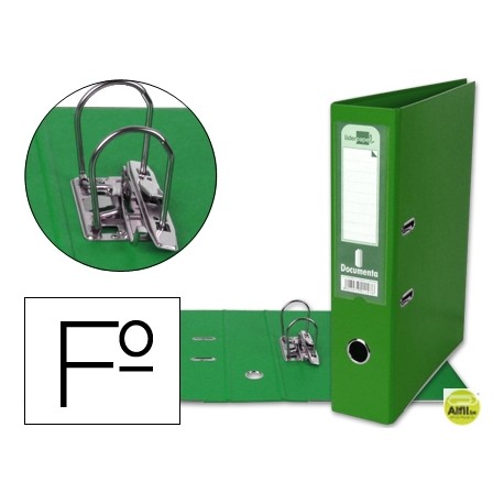 ARCHIVADOR DE PALANCA LIDERPAPEL FOLIO DOCUMENTA FORRADO PVC CON RADO LOMO 75MM VERDE COMPRESOR META