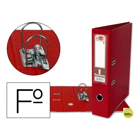 ARCHIVADOR DE PALANCA LIDERPAPEL FOLIO DOCUMENTA FORRADO PVC CON RADO LOMO 75MM ROJO COMPRESOR METAL