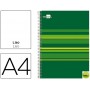 BLOC ESPIRAL LIDERPAPEL A4 MICRO CLASSIC TAPA FORRADA 160H 70G LISO 5 BANDAS 4 TALADROS. VERDE