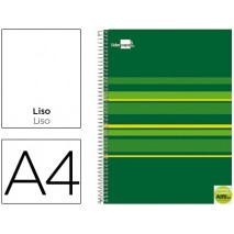 BLOC ESPIRAL LIDERPAPEL A4 MICRO CLASSIC TAPA FORRADA 160H 70G LISO 5 BANDAS 4 TALADROS. VERDE