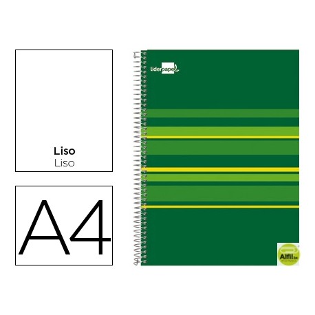 BLOC ESPIRAL LIDERPAPEL A4 MICRO CLASSIC TAPA FORRADA 160H 70G LISO 5 BANDAS 4 TALADROS. VERDE