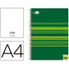 BLOC ESPIRAL LIDERPAPEL A4 MICRO CLASSIC TAPA FORRADA 160H 70G LISO 5 BANDAS 4 TALADROS. VERDE