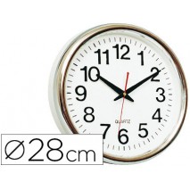 RELOJ Q-CONNECT DE PARED PLASTICO OFICINA REDONDO 30 CM MARCO CROMADO