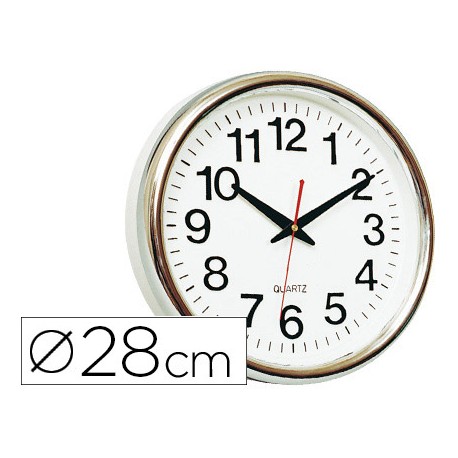 RELOJ Q-CONNECT DE PARED PLASTICO OFICINA REDONDO 30 CM MARCO CROMADO
