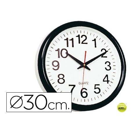 RELOJ Q-CONNECT DE PARED PLASTICO OFICINA REDONDO 30 CM MARCO NEGRO