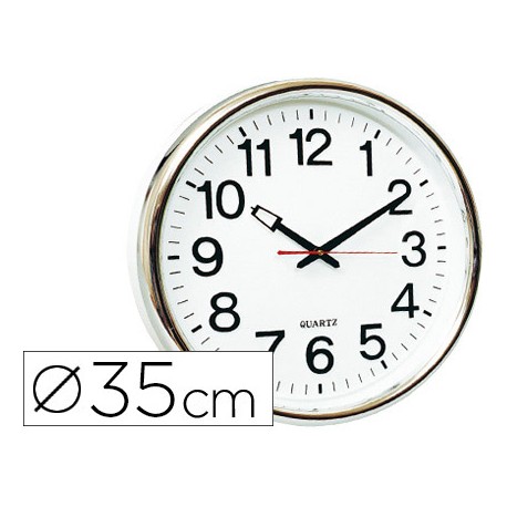 RELOJ Q-CONNECT DE PARED PLASTICO OFICINA REDONDO 38 CM MARCO CROMADO