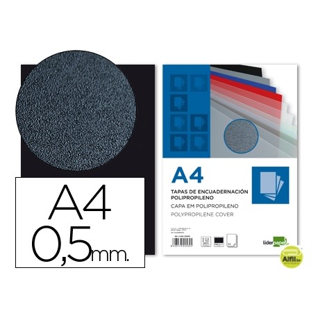 TAPA ENCUADERNACION LIDERPAPEL POLIPROPILENO A4 0.5MM NEGRA