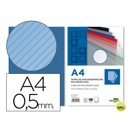 TAPA ENCUADERNACION LIDERPAPEL POLIPROPILENO RAYADO A4 0.5MM AZUL