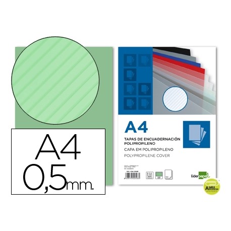 TAPA ENCUADERNACION LIDERPAPEL POLIPROPILENO RAYADO A4 0.5MM VERDE