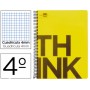 BLOC ESPIRAL LIDERPAPEL CUARTO THINK TAPA POLIPROPILENO 80 H 80G CUADRO 4MM CON MARGEN COLOR AMARILL