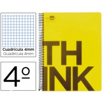 BLOC ESPIRAL LIDERPAPEL CUARTO THINK TAPA POLIPROPILENO 80 H 80G CUADRO 4MM CON MARGEN COLOR AMARILL