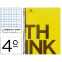 BLOC ESPIRAL LIDERPAPEL CUARTO THINK TAPA POLIPROPILENO 80 H 80G CUADRO 4MM CON MARGEN COLOR AMARILL