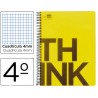 BLOC ESPIRAL LIDERPAPEL CUARTO THINK TAPA POLIPROPILENO 80 H 80G CUADRO 4MM CON MARGEN COLOR AMARILL