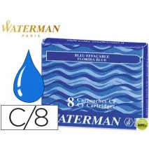 TINTA ESTILOGRAFICA WATERMAN AZUL FLORIDA -CAJA DE 8 CARTUCHOS STANDARD -LARGOS