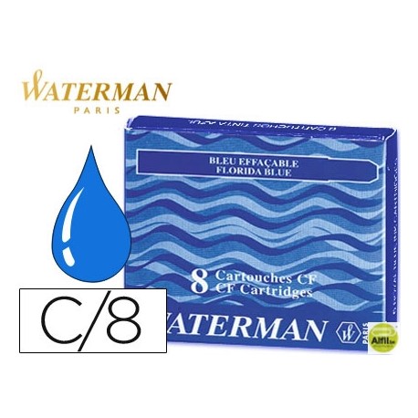TINTA ESTILOGRAFICA WATERMAN AZUL FLORIDA -CAJA DE 8 CARTUCHOS STANDARD -LARGOS