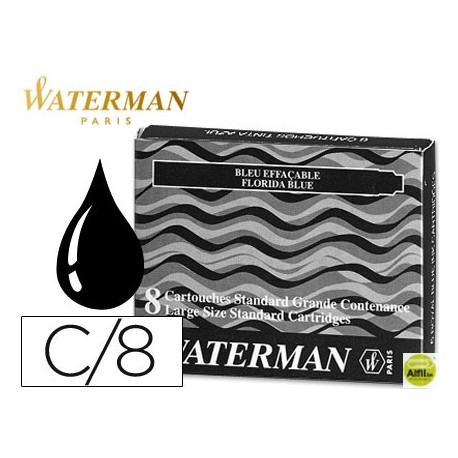 TINTA ESTILOGRAFICA WATERMAN NEGRA -CAJA DE 8 CARTUCHOS STANDARD -LARGOS