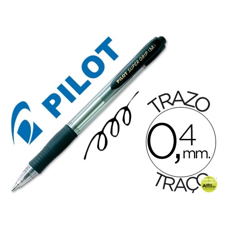 BOLIGRAFO PILOT SUPER GRIP NEGRO RETRACTIL SUJECION DE CAUCHO TINTA BASE DE ACEITE