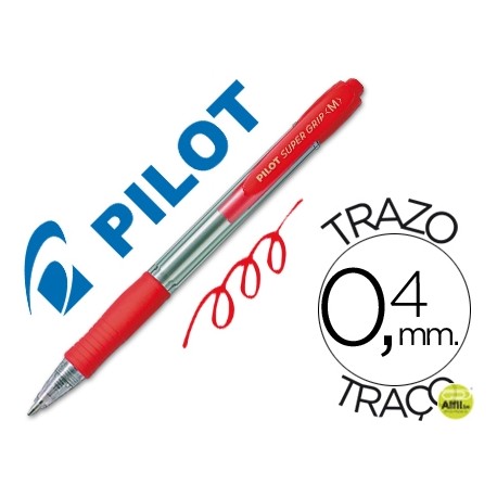 BOLIGRAFO PILOT SUPER GRIP ROJO RETRACTIL SUJECION DE CAUCHO TINTA BASE DE ACEITE
