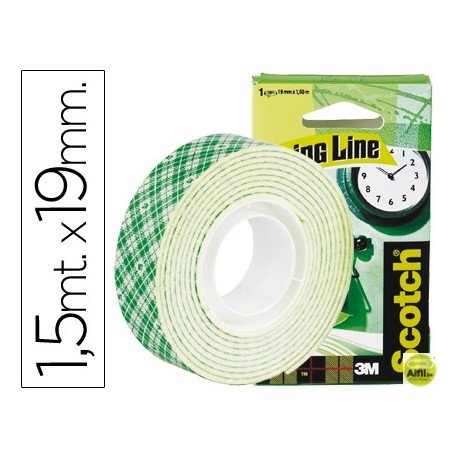 SOPORTE ADHESIVO CINTAS SCOTCHDOBLE CARA -ROLLO BLANCO 19 MM X 1.5 MT