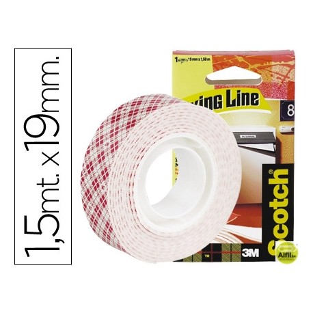SOPORTE ADHESIVO CINTAS SCOTCHDOBLE CARA -SUPERRESISTENTE -ROLLO 19 MM X 1.5 MT