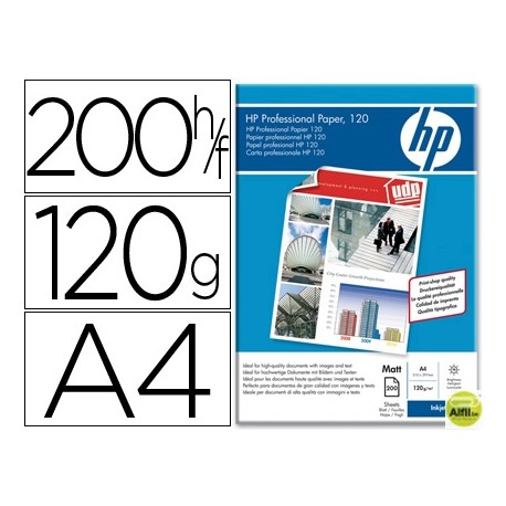 PAPEL HP PROFESIONAL PARA INKJET 120, MATE, A4 (200HOJAS) 120 GR.