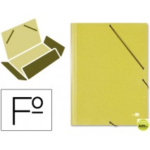 CARPETA GOMAS LIDERPAPEL FOLIO 3 SOLAPAS CARTON SIMIL PRESPAN AMARILLA