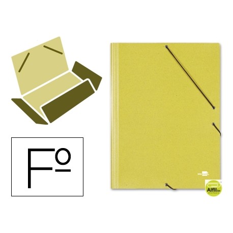 CARPETA GOMAS LIDERPAPEL FOLIO 3 SOLAPAS CARTON SIMIL PRESPAN AMARILLA
