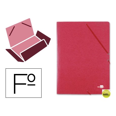 CARPETA GOMAS LIDERPAPEL FOLIO 3 SOLAPAS CARTON SIMIL PRESPAN ROJA