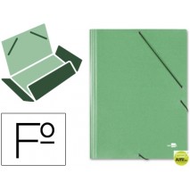CARPETA GOMAS LIDERPAPEL FOLIO 3 SOLAPAS CARTON SIMIL PRESPAN VERDE