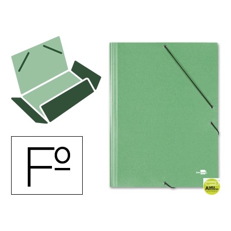 CARPETA GOMAS LIDERPAPEL FOLIO 3 SOLAPAS CARTON SIMIL PRESPAN VERDE