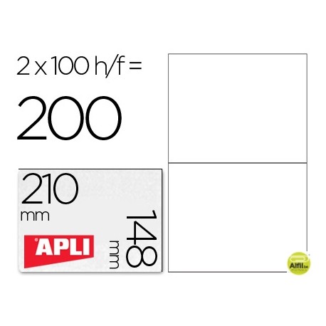 ETIQUETA ADHESIVA APLI 1264 TAMAÑO 210X148 MM -FOTOCOPIADORA LASER INK-JET -CAJA CON 100 HOJAS DIN A