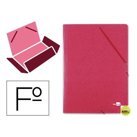 CARPETA GOMAS LIDERPAPEL FOLIO 3 SOLAPAS CARTON PRESPAN ROJA