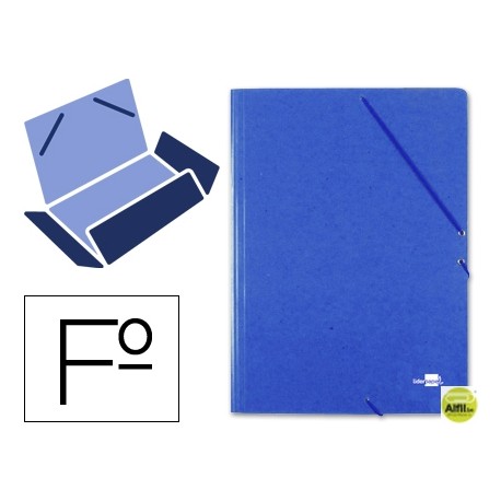 CARPETA GOMAS LIDERPAPEL FOLIO 3 SOLAPAS CARTON PRESPAN AZUL