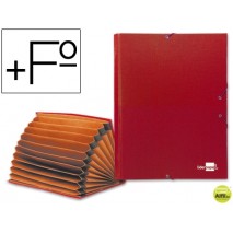 CARPETA CLASIFICADORA LIDERPAPEL 12 DEPARTAMENTOS FOLIO PROLONGADO CARTON FORRADO ROJA FUELLE