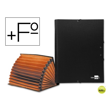 CARPETA CLASIFICADORA LIDERPAPEL 12 DEPARTAMENTOS FOLIO PROLONGADO CARTON FORRADO NEGRA FUELLE