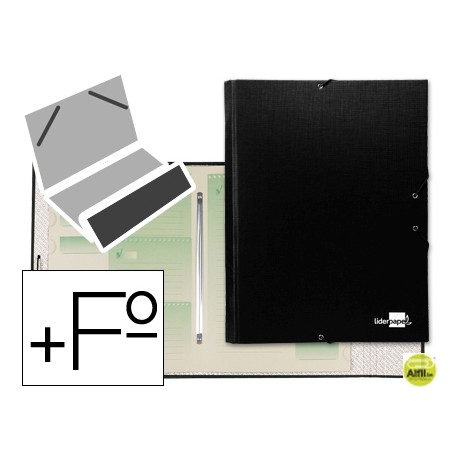 CARPETA CLASIFICADORA LIDERPAPEL 12 DEPARTAMENTOS FOLIO PROLONGADO CARTON FORRADO NEGRA