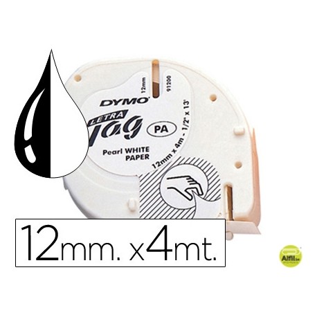 CINTA DYMO PAPEL 12MMX4MT -NEGRO/BLANCO PARA LETRATAG