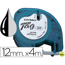 CINTA DYMO METALIZADA 12MMX4MT-NEGRO/PLATA PARA LETRATAG