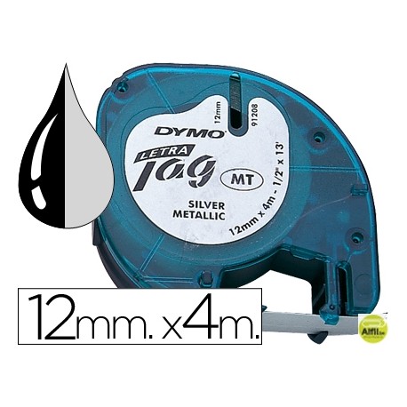 CINTA DYMO METALIZADA 12MMX4MT-NEGRO/PLATA PARA LETRATAG