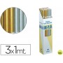 PAPEL KRAFT ORO Y PLATA ROLLO -3X1 MT -35 ORO Y 15 PLATA -EXPOSITOR CON 50 ROLLOS