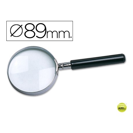 LUPA CRISTAL ARO METALICO MANGO NEGRO W-105 89 MM