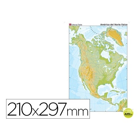 MAPA MUDO COLOR DIN A4 AMERICA NORTE FISICO