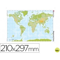 MAPA MUDO COLOR DIN A4 PLANISFERIO FISICO