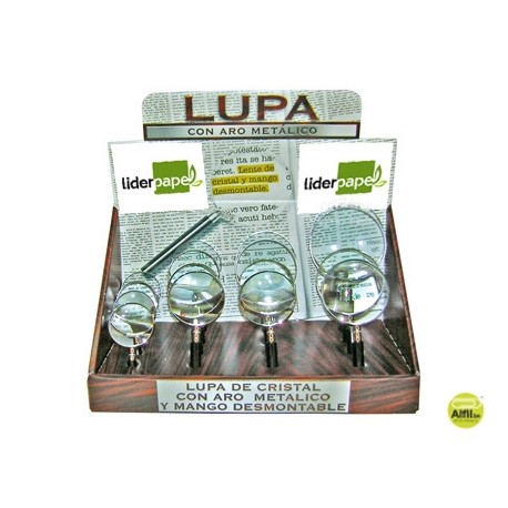 LUPA CRISTAL ARO METALICO W-100 NEGRA -EXPOSITOR: -4 LUPAS 50 MM -6 LUPAS 63 MM -4 LUPAS 75 MM -2 LU